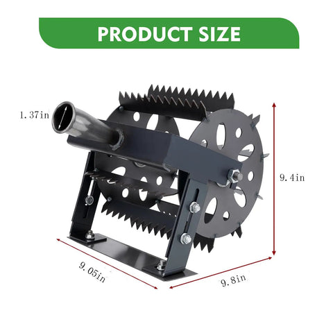 2 In 1 Heavy Duty Rotary Cultivator And Weeder Hand Tiller with dimensions and heavy-duty steel construction shown