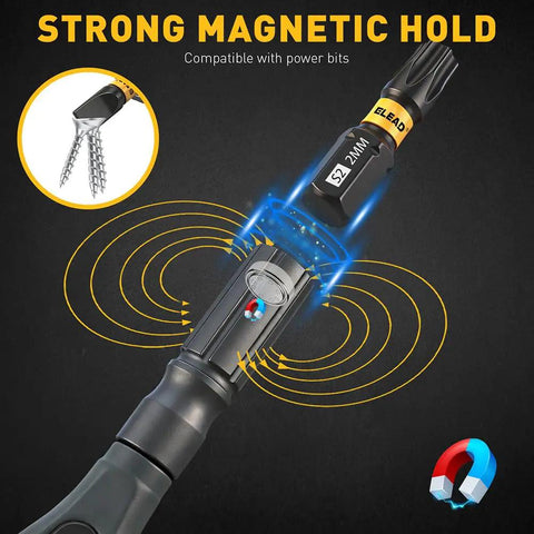 Strong magnetic hold on the 46 In 1 Magnetic Pro Grade Ratchet Screwdriver Set With Detachable Handle And Storage Case Multi Bit Nut Driver Kit