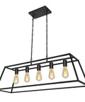 Modern Black Farmhouse Kitchen Island Light Chandelier With Industrial Open Frame 5 Light Ceiling Fixture For Kitchen Dining Living Bar Foyer Matte Black Finish Easy Assembly And Durable Design