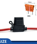Heavy Duty 10 Gauge Inline Fuse Holder Kit For 12 Volt Systems Waterproof Red Fuse Holder with 40A Fuse, size shown