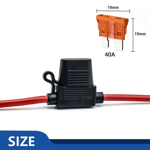 Heavy Duty 10 Gauge Inline Fuse Holder Kit For 12 Volt Systems Waterproof Red Fuse Holder with 40A Fuse, size shown