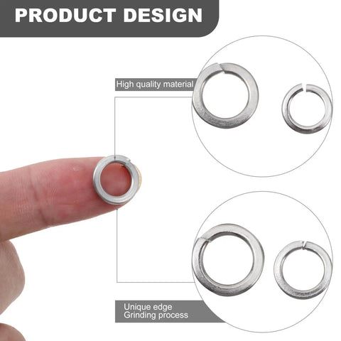 Close-up of stainless steel washer from 600 Piece Stainless Steel Spring Lock Washer Kit M2 To M10 With Flat And Split Gaskets