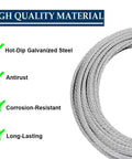 Coiled heavy-duty galvanized steel wire rope showcasing material qualities: hot-dip, antirust, corrosion-resistant, and long-lasting.