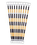 Built Like A Tank Retractable Traffic Cone Barriers With Snap Lock Posts For Parking Lots And Job Sites Heavy Duty Plastic Warning Markers For Construction Zones And Driveways Zero Fuss Setup Guaranteed white and black snap lock posts arranged neatly for traffic control.