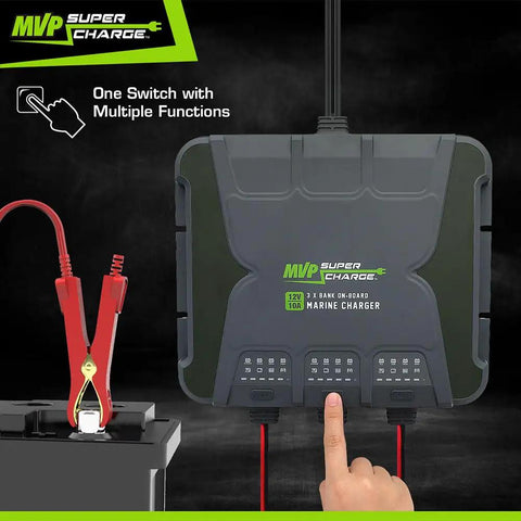 Beefy Three Bank 30 Amp Marine Battery Charger With 10 Amp Per Bank Onboard 12V Waterproof Boat Charger And Battery Maintainer For AGM Calcium Lithium And Deep Cycle Batteries