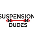 Suspension Dudes logo design featuring bold lettering and graphic elements in black and red.