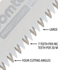 Replacement Blade For GOMTARO 300mm Large Teeth Saw Blade 1.8 Inch Length 1.5mm Thick 7 Tpi 8 Teeth Per 30mm With Electroless Nickel Plating For Superior Wear And Rust Resistance showing large teeth detail
