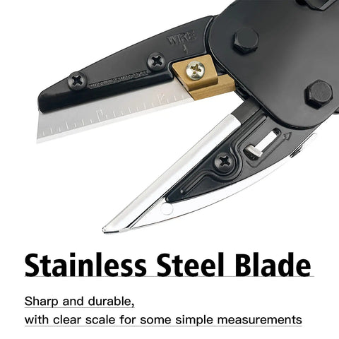 Close-up of Heavy Duty All Purpose Scissors And Utility Cutter with 6 in 1 Function featuring stainless steel blade.
