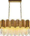 Modern Gold Crystal Chandelier With Raindrop Oval Frame, 6 Light Socket, K9 Crystal Drops, Antique Gold Finish For Living Room Dining Area Kitchen Island, Luxury Ceiling Fixture.