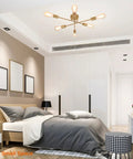 Modern Sputnik Ceiling Light Fixture With Gold Finish For Bedroom Kitchen Dining And Living Room in stylish bedroom