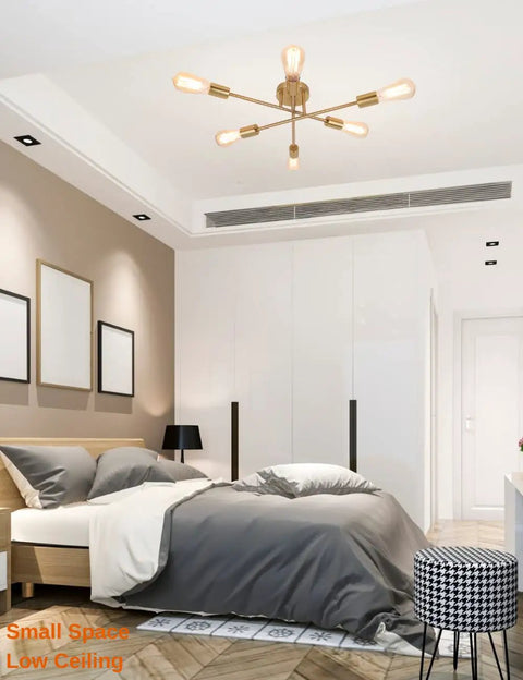 Modern Sputnik Ceiling Light Fixture With Gold Finish For Bedroom Kitchen Dining And Living Room in stylish bedroom