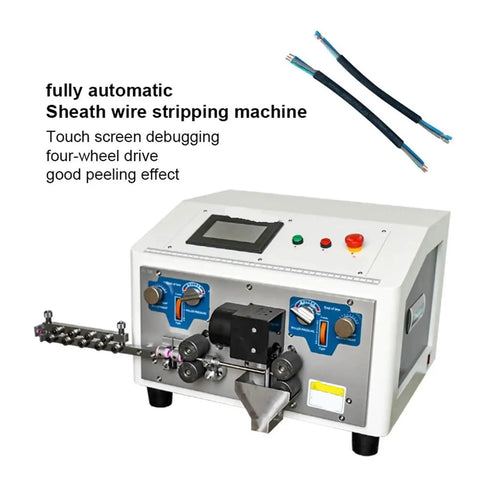 Industrial Automatic Computer Cable Cutting And Stripping Machine with touch screen control for efficient wire processing.