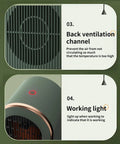 Under Desk Space Heater For Office And Bedroom Quiet No Fuss Portable Fast Heating PTC Ceramic Warmer features and functions display.