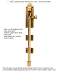 Solid cast brass gate sliding latch lock with screws included, featuring antique copper door slide, cane bolts latch, and drop pin bolts.