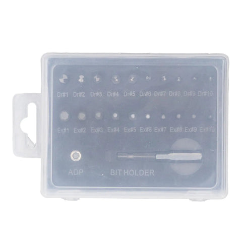 22 Piece Broken Bolt Remover Kit And Damaged Screw Extractor Set Made Of High Speed Steel For Effortless Removal Of Stripped Hex Screws With Two Drill Bit Holders Built Tough To Last Through Any Gnarly Mechanic Job. 22pc HSS kit in plastic case