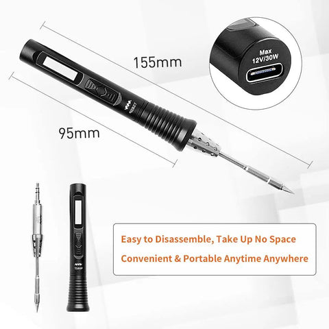 Portable USB Type C Soldering Iron With OLED Display And 30W Power Smart Quick Heat Up To 300 Degrees Celsius close-up dimensions