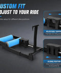 Indoor Bike Trainer Stand For Home Cycling Heavy Duty Aluminum Alloy Frame With ABS Roller, adjustable support, sliding position.