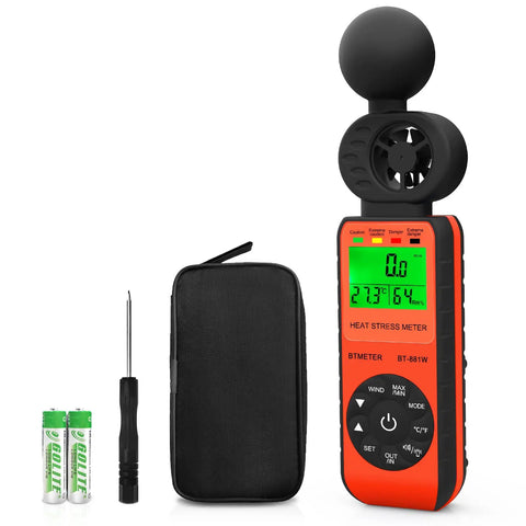 Handheld Heat Stress Meter And Anemometer With WBGT, Wind Speed 0 To 30 MPS, Indoor Outdoor Temperature Humidity Tester with Black Globe