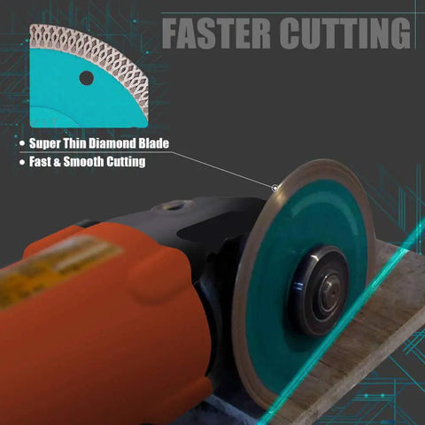 Ultra Thin Diamond Tile Blade 4.5 Inch 5 Pack cutting tile on angle grinder for porcelain ceramic stone, turbo mesh rim visible
