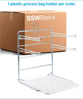 Chrome Grocery Bag Holder Stand, Space Saving Organizer For Easy Bag Storage in front of packaging box