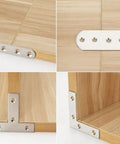 Stainless Steel Straight Braces For Wood Reinforcement, 4 Pack Of Thickened Metal Straps on wooden shelves.