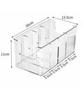 Top Shelf Crystal Clear Acrylic Belt Organizer With Removable Dividers Stackable Storage Bin dimensions showing capacity for ties and jewelry.