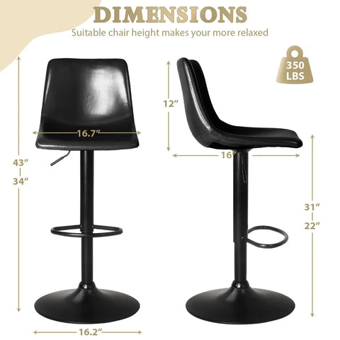 Dimensions of modern adjustable counter height swivel bar stools set of 4 with backrest faux leather upholstery black