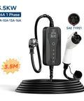 Plug And Play Portable Ev Charger Type 1 Sae J1772 16a Evse Charging Cable Wallbox with 3.5m cable and LED indicator.