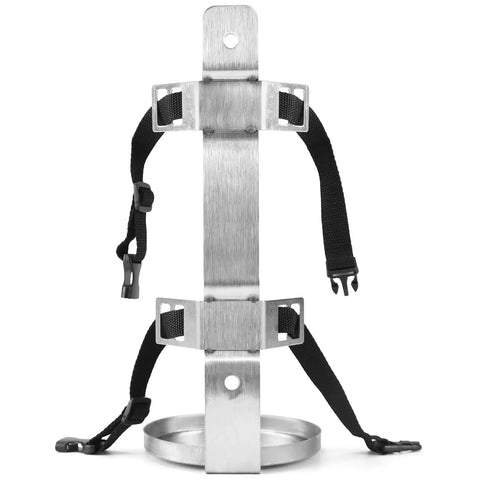 Two Pack Stainless Steel Fire Extinguisher Brackets, 5.5 Inch Diameter For 5 Pound Extinguishers, Built Like A Tank, front view