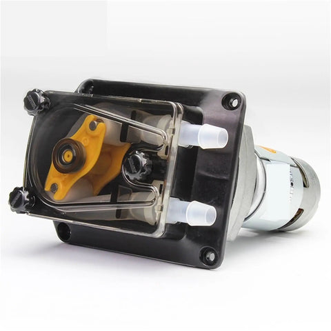 Professional Grade Heavy Duty Peristaltic Dosing Pump Powered By 24V DC Motor For Smooth Industrial Laundry Liquid Transfer with clear housing.