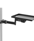 Rock Solid Universal Printer Pole Mount With Full Motion Articulating Arm Adjustable Swivel Roll Play Tray Smart Wire Routing For Shipping Desk Workhorse Setup, close-up of black tray on articulated arm.
