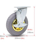 Heavy Duty Swivel Caster Wheels With Locking Brakes Silent Rubber Furniture Casters 9.4 inch with a sturdy metal mount.