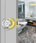 Octagon Crystal Glass Door Knob With Privacy Lock For Interior Doors Satin Brass Finish Inside Thumb Button Lock With Emergency Allen Key Release Ideal For Bathroom And Bedroom Privacy on bathroom door exterior