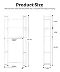 Three Tier Over Toilet Storage Rack With Built In Paper Towel Holder And Heavy Duty Hooks dimensions illustration for bathroom space.