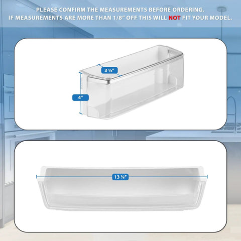 Left Door Shelf Bin Replacement Part for Refrigerator Compatible with LG Kenmore Sears, clear plastic, dimensions shown