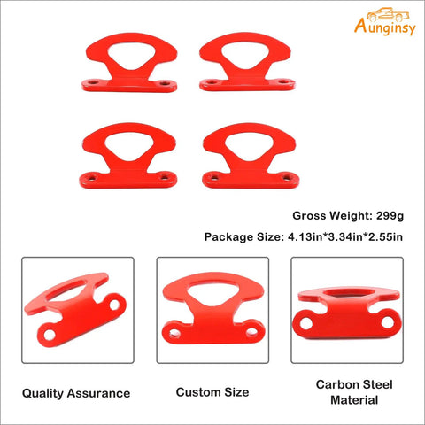 Rock Solid Carbon Steel Tie Down Hooks Four Pack For Ford Maverick 2022 To 2025, red cleat anchors, 4 pieces, secure hauling, close-up view.