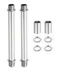 2 Piece Chrome Lamp Stem Rod Kit Featuring 120mm Straight Extensions With Secure M10 Double Thread And Hella Durable Carbon Steel Build, includes chrome rods and nuts.
