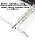 Close-up of Heavy Duty Beefy 4 Pack 6 Inch C Clamp Set With Malleable Iron Build, 1350 Lbs Clamping Power, showing screw and handle.
