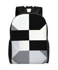 Clean Black And White Piano Grid Print Travel Backpack With Bold Front Art, Dope Laptop Daypack For Daily Commute And Fitness Trips, Slick Shoulder Bag That Truly Slays, front view.