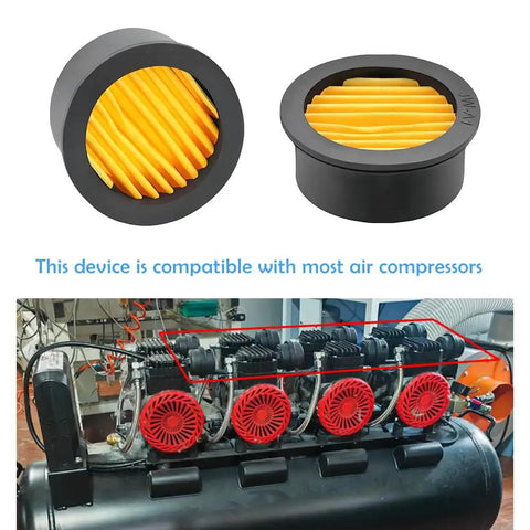 Eight Pack Air Compressor Filter Elements For Replacement Pro Grade Intake Filters With Nine Fold Design For Superior Dust Filtration And Quiet Operation Silencer Muffler Parts In Yellow 59 mm By 50 mm By 25 Mm shown with compatible compressor