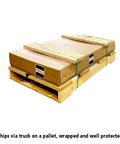 Hella Tough Heavy Duty Welding Fixture Table 120 By 48 By 36 Inches with protective packaging on a shipping pallet.
