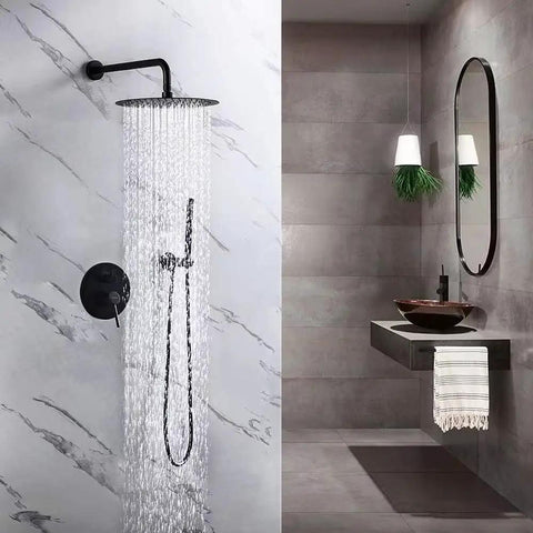 Matte Black Round Rain Shower System With Handheld And Wall Mount Slick Brushed Nickel Finish Easy Install Modern Spa Vibe