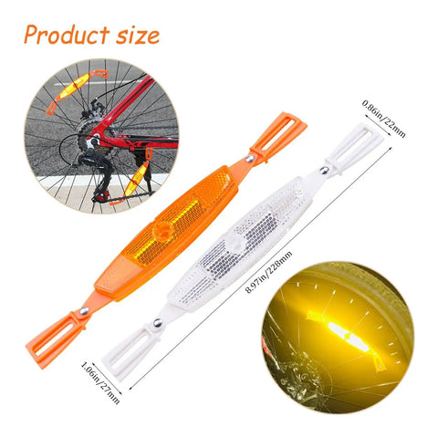 Two Pairs Universal Bike Wheel Reflectors For All Bikes High Visibility Spoke Covers, orange and white in different views