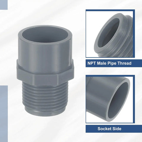 10 Pack PVC Male Adapter Pipe Fittings Three Quarter Inch 2 Way Socket To Male Thread Hose Connection Couplings With Sealant Tape For No Fuss DIY Plumbing And Water Line Projects Grey