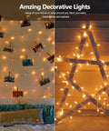 Incandescent Christmas Lights Set, 21.63 Ft Long, 100 Clear Mini Bulbs, used for cozy indoor decor with warm white glow