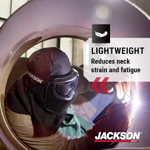 Welder using Rebel Welding Mask With Digital Auto Darkening ADF Shield Hood Lightweight Flame Resistant Gear in metal pipe