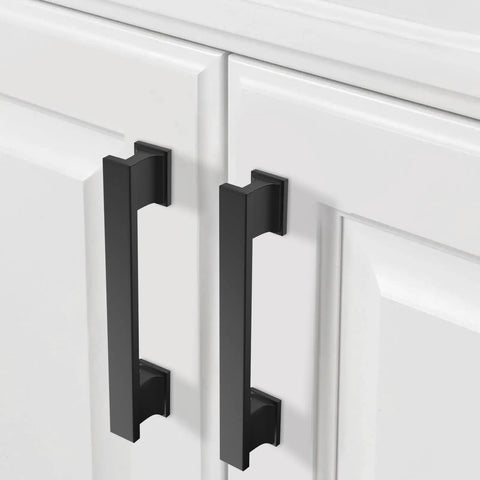 Easy Install Matte Black Cabinet Handles 2 Pack 5 Inch Center To Center Drawer Pulls on white cabinet doors