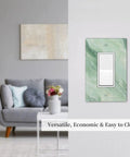 Clean Line Green Marble Abstract Outlet Cover 1 Gang Switch Plate Bathroom Bedroom Quick Flip Decor No Hassle Setup Sharp Style Easy Mount Included Hardware Sweet Upgrade 2 Pack on a wall in a modern living room.