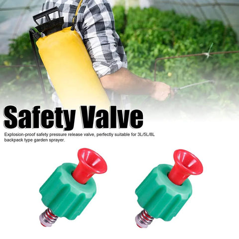 Two green plastic pressure relief valves with red tops for 3L/5L/8L backpack garden sprayers