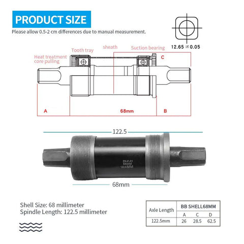 68x123mm Square Taper Bottom Bracket Upgrade For 68mm Shell And 123mm Spindle Length with size diagram